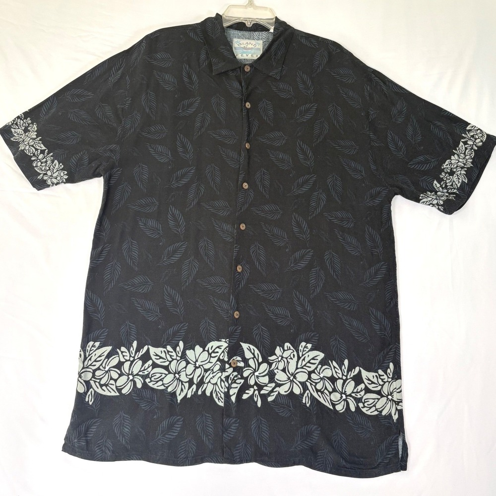 Island Fever Hawaiian Shirt Mens XLT Black Rayon Tropical Aloha Camp Big Tall
